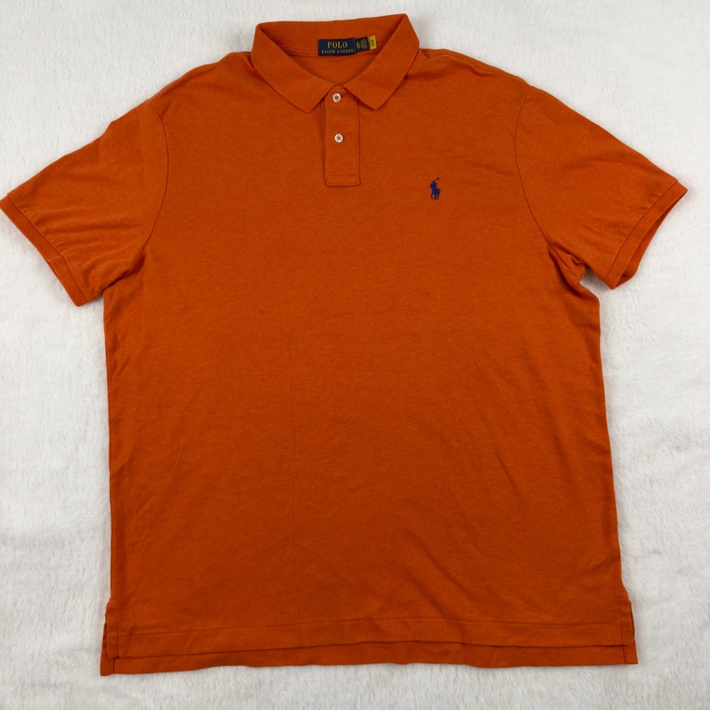 Polo Ralph Lauren Mens XL Polo Shirt Orange Heathered Blue Pony Logo